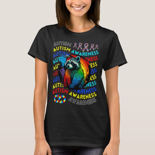 Camiseta Autism Awareness Raccoon For Teacher Autism Moms D (Frente)