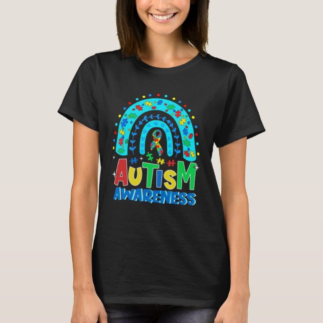 Camiseta Autism Awareness  Rainbow Puzzle Autism Awareness  (Frente)