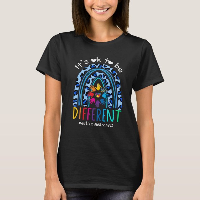 Camiseta Autism Awareness Rainbow Women Kid Its Ok To Be Di (Frente)