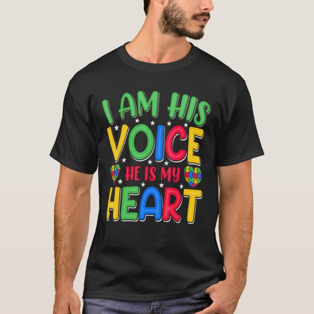 Camiseta Autism Awareness Shirt for Mom I Am His Voice He I (Frente)