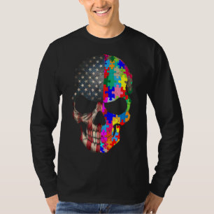 Camiseta Autism Awareness Skull Puzzle Pieces Skull Autism