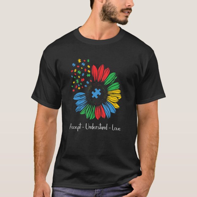 Camiseta Autism Awareness Sunflower Accept Understand Love  (Frente)