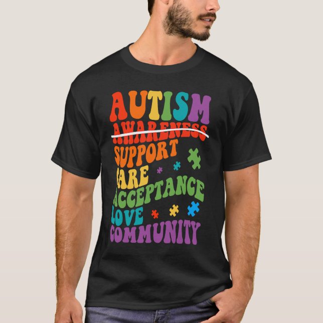 Camiseta Autism Awareness Support Care Acceptance Ally Groo (Frente)