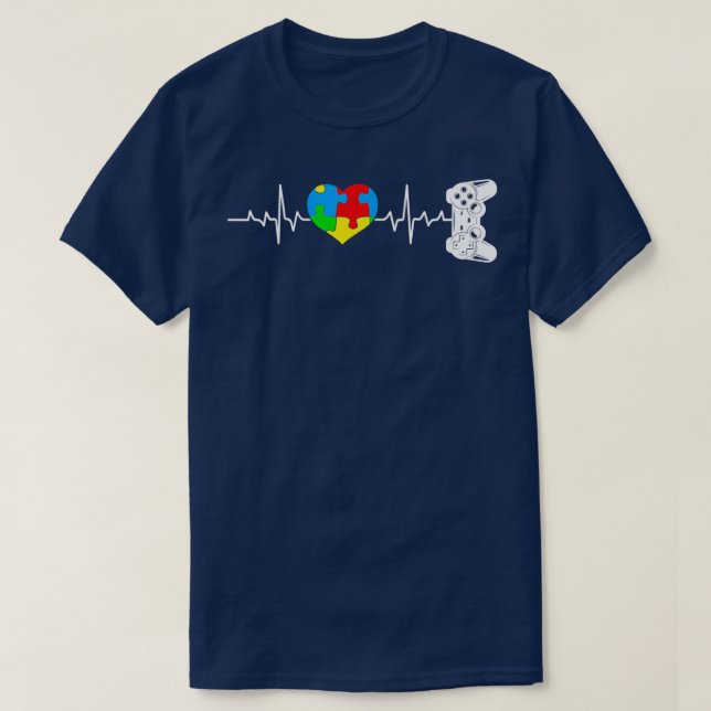 Camiseta Autism Awareness Video Game Controller Heart Puzzl (Frente do Design)
