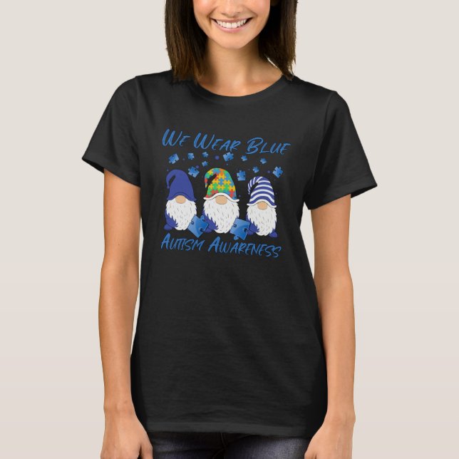 Camiseta Autism Awareness We Wear Blue Puzzle Gnomes Holdin (Frente)