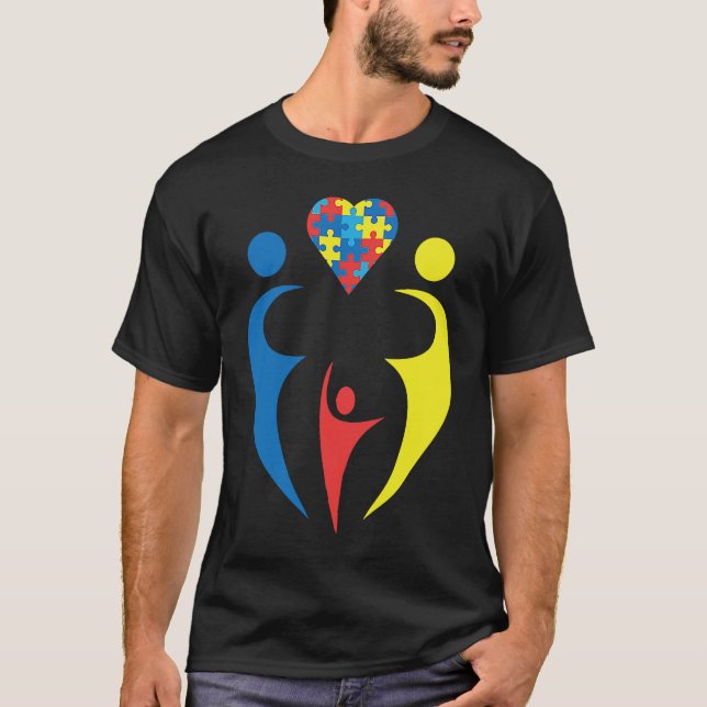 Camiseta Autism Awarness Family Trio Heart Puzzle Design (Frente)