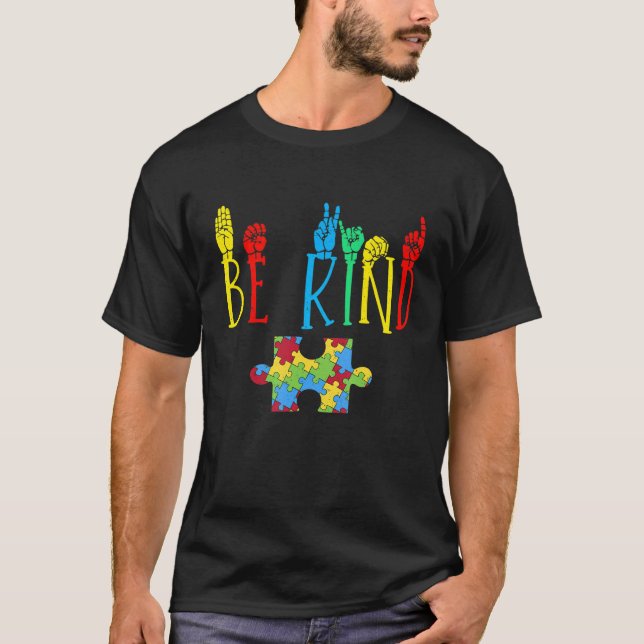 Camiseta Autism Be Kind Sign Language Autism Awareness Puzz (Frente)
