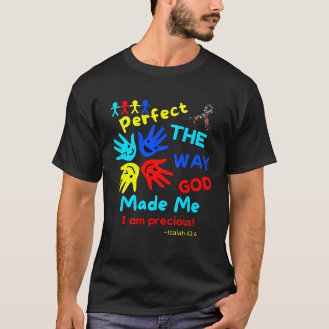Camiseta Autism Bible Isaiah Perfect God Made Me Unmasking  (Frente)