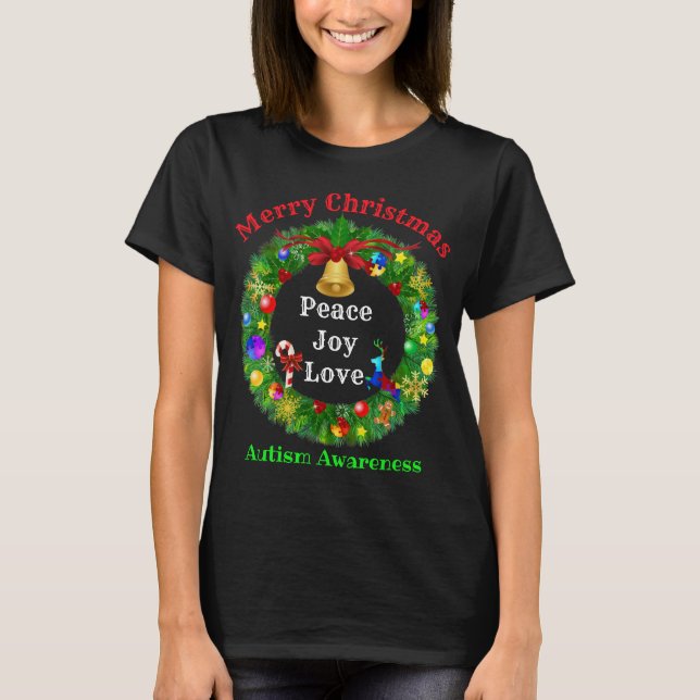 Camiseta Autism Christmas Wreath (Frente)