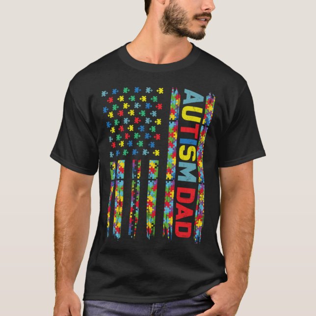 Camiseta Autism Dad Puzzle US Flag Child Awareness Choose K (Frente)