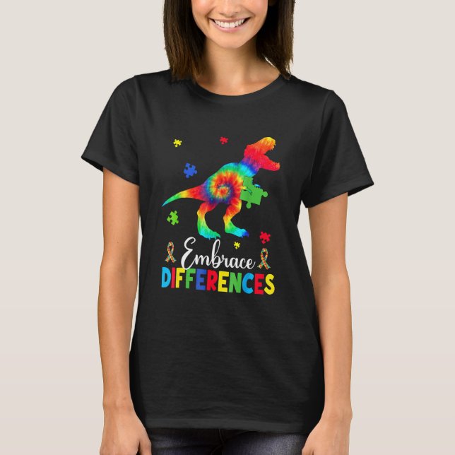 Camiseta Autism Dinossaur Quebra-cabeça Piece Embrace Difer (Frente)