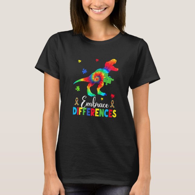 Camiseta Autism Dinossaur Quebra-cabeça Piece Embrace Difer (Frente)