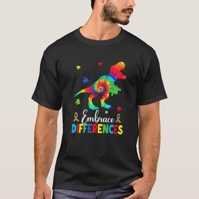 Camiseta Autism Dinossaur Quebra-cabeça Piece Embrace Difer (Frente)