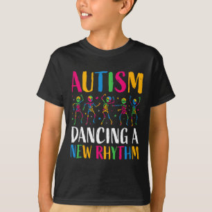Camiseta Autism Funny Skeleton Dançando Novo Ritmo Autismo