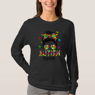 Camiseta Autism Gigi Messy Bun Quebra-cabeça Sunglass Mothe