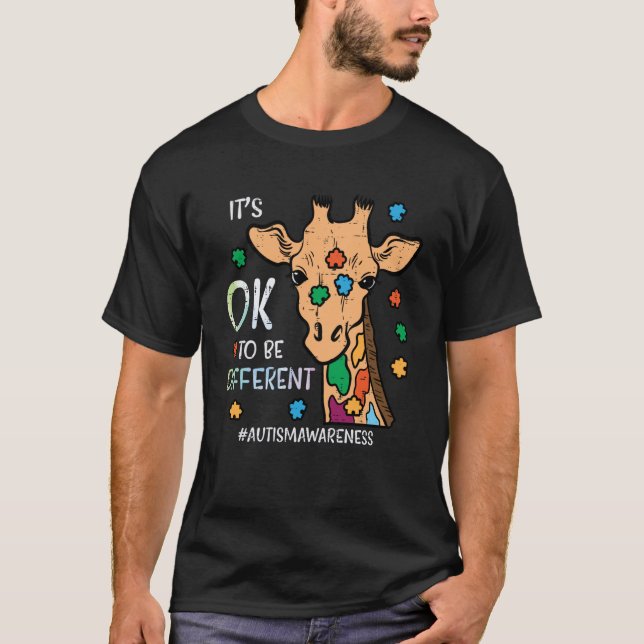 Camiseta Autism Giraffe Ok to Be Different Awareness Boys G (Frente)