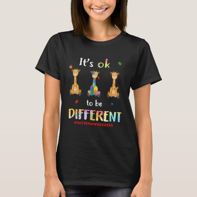 Camiseta Autism Giraffe Ok To Be Different Awareness Men Bo (Frente)