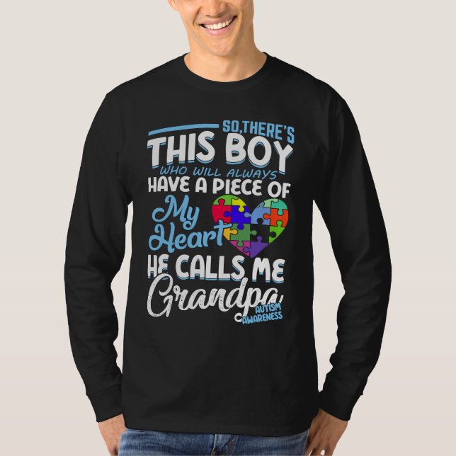 Camiseta Autism Grandpa Boy Puzzle Pieces Autism Awereness (Frente)