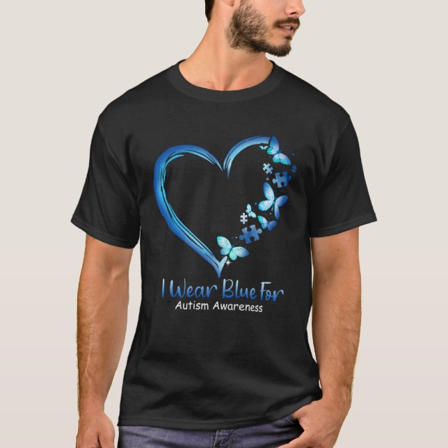 Camiseta Autism Heart Butterfly I Wear Blue For Autism Awar (Frente)