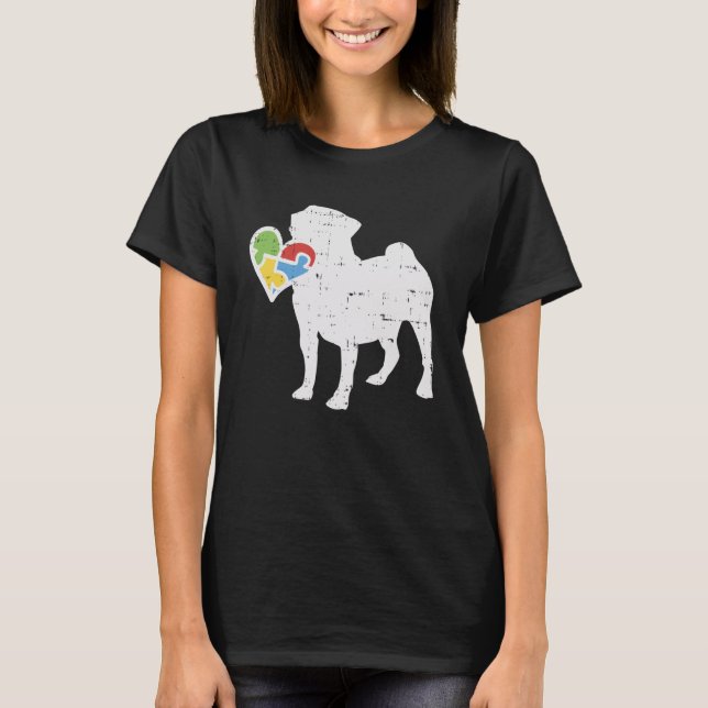 Camiseta Autism Heart Pug Shirt Awareness Dog Lover Autisti (Frente)