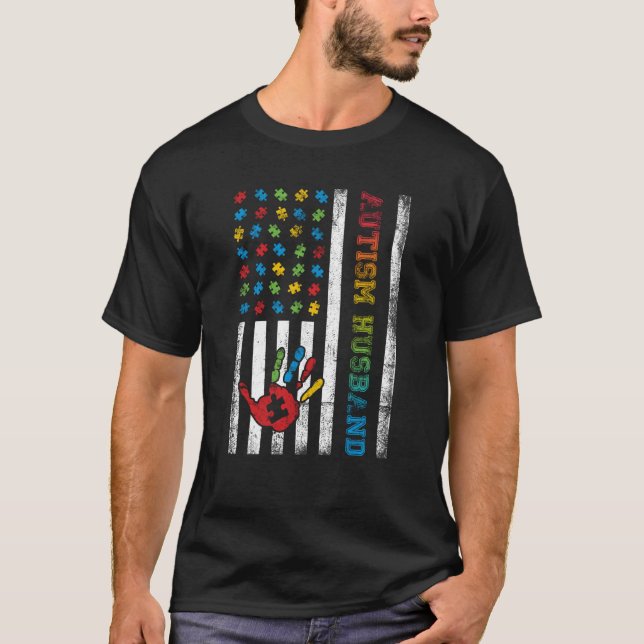 Camiseta Autism Husband American Flag Autism Awareness (Frente)