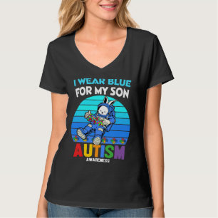 Camiseta Autism I Wear Blue For My Son Astronaut Autism Bun
