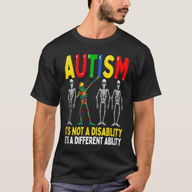 Camiseta Autism It's A Different Ability  Dabbing Skeleton (Frente)