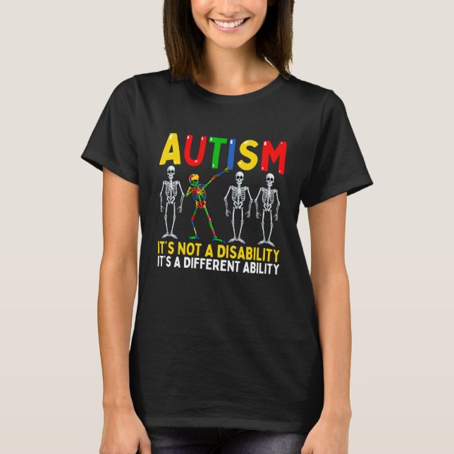 Camiseta Autism It's A Different Ability Dabbing Skeleton (Frente)