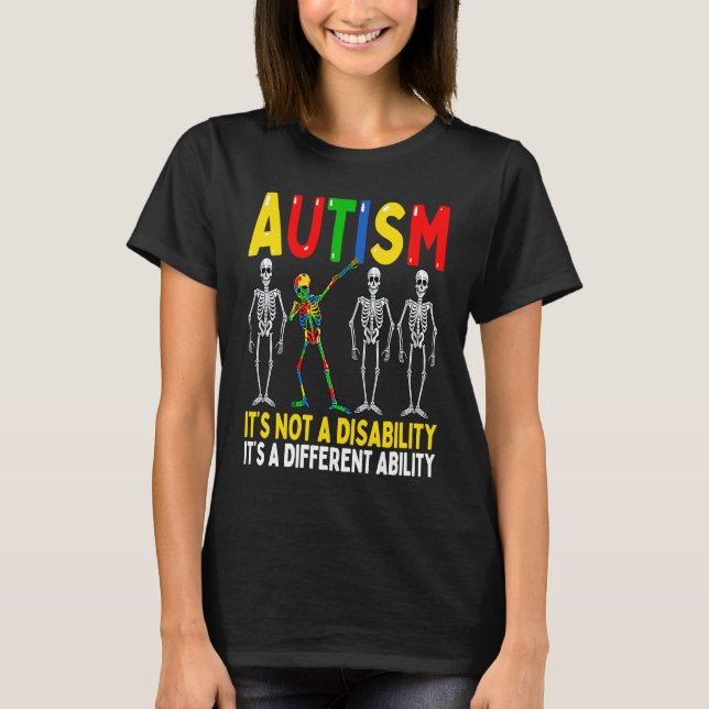 Camiseta Autism It's A Different Ability  Dabbing Skeleton (Frente)