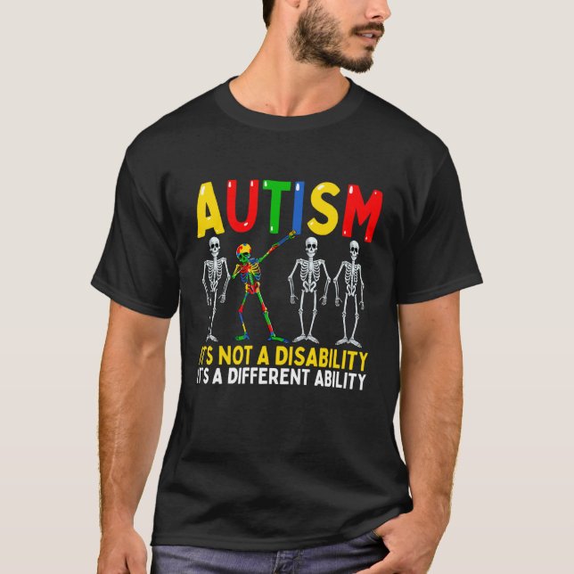 Camiseta Autism It's A Different Ability Dabbing Skeleton (Frente)