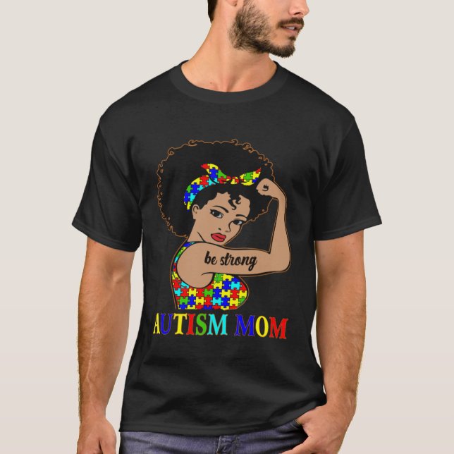Camiseta Autism Mom Afro Mother Black Women Puzzle Piece Au (Frente)