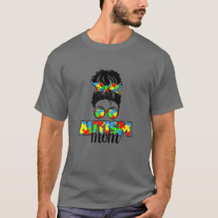 Camiseta Autism Mom Autistic Black Messy Bun Autism Awarene