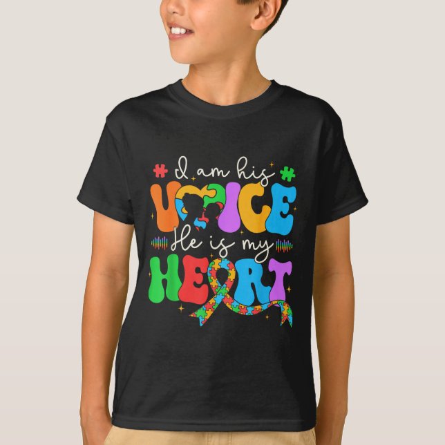 Camiseta Autism Mom I'm His Voice He Is My Heart Autism Awa (Frente)
