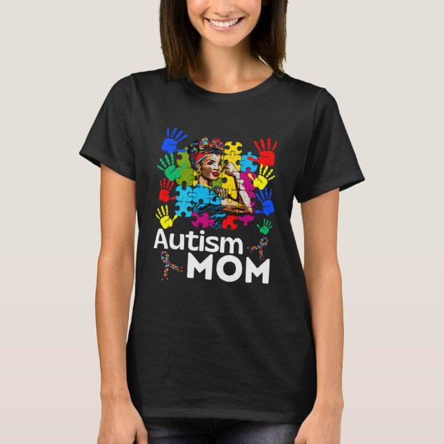 Camiseta Autism Mom Navigating Autism Afro Mother Black Wom (Frente)