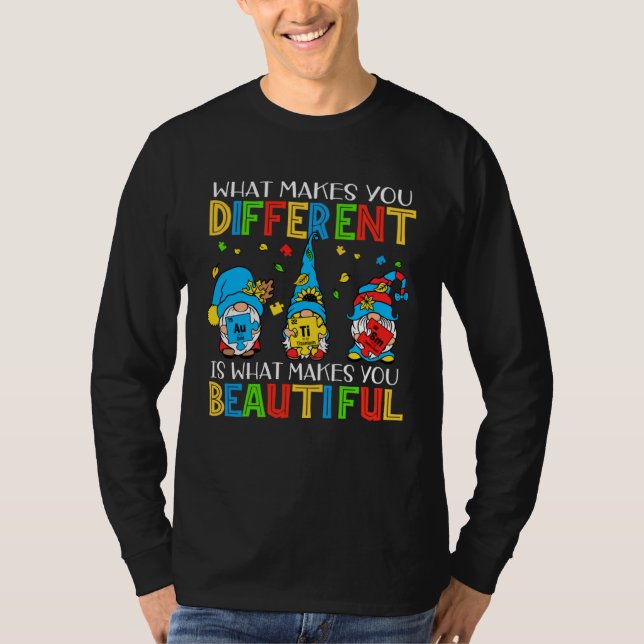 Camiseta Autism Puzzle Piece Gnomes  Different Beautiful Au (Frente)