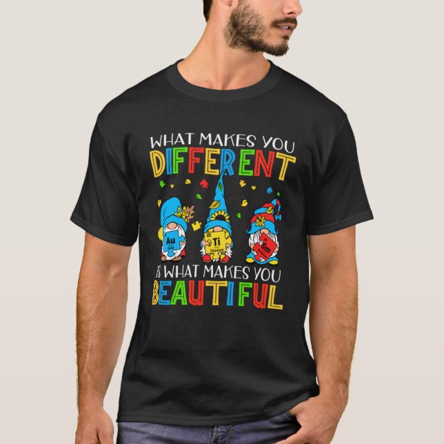 Camiseta Autism Puzzle Piece Gnomes  Different Beautiful Au (Frente)