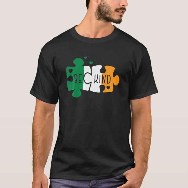 Camiseta Autism Quebra-cabeça Flag Rua Irlandês Patrick Day (Frente)