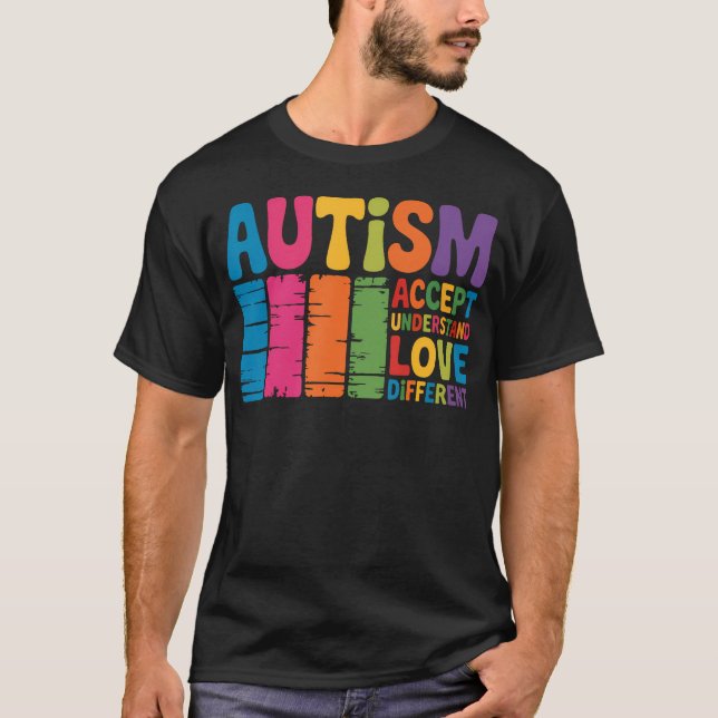 Camiseta Autism Retro Groovy Acceptance Different (Frente)