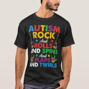 Camiseta Autism Rock Roll Spin Twirls Guitar Quebra-cabeça