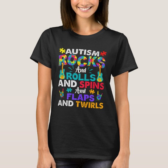 Camiseta Autism Rocks And Rolls  Autism Awareness Month (Frente)