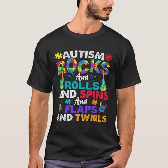 Camiseta Autism Rocks And Rolls  Autism Awareness Month (Frente)