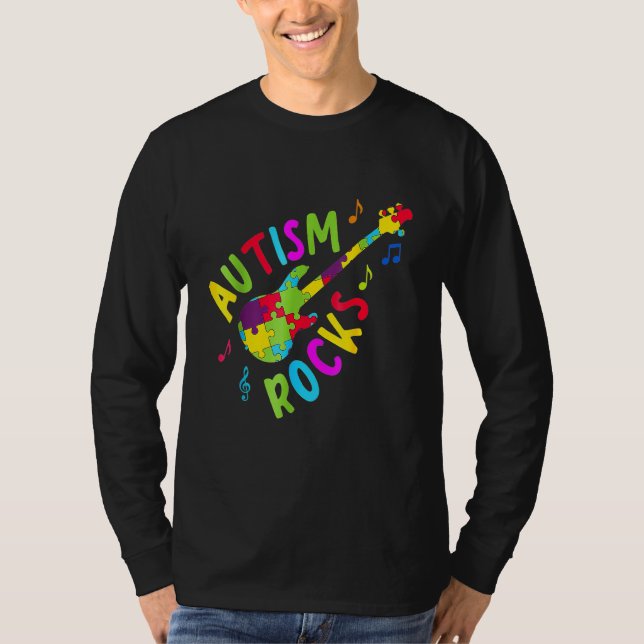 Camiseta Autism Rocks Autismo Sensibilização Guitar Quebra- (Frente)