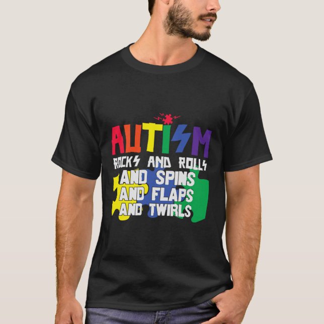 Camiseta Autism Rocks Rolls Gira Flaps E Twirts (Frente)