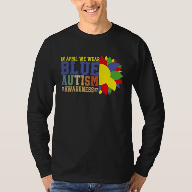 Camiseta Autism Sunflower In April We Wear Blue Autism Awar (Frente)
