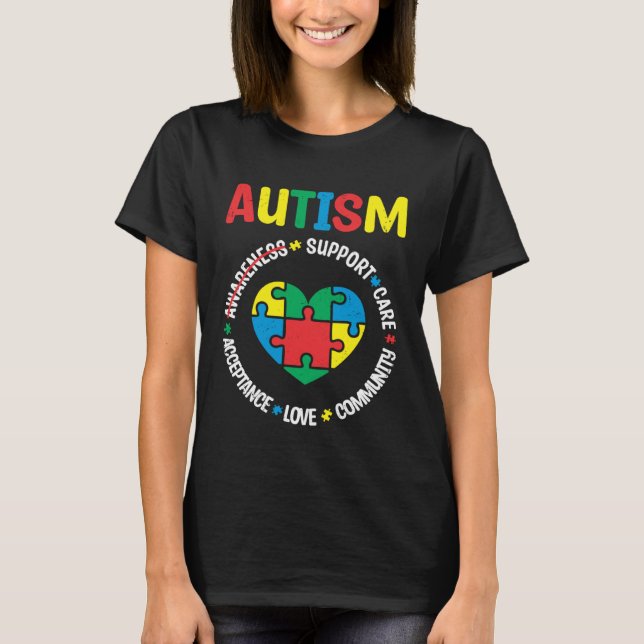 Camiseta Autism Support Care Acceptance Love Community Awar (Frente)