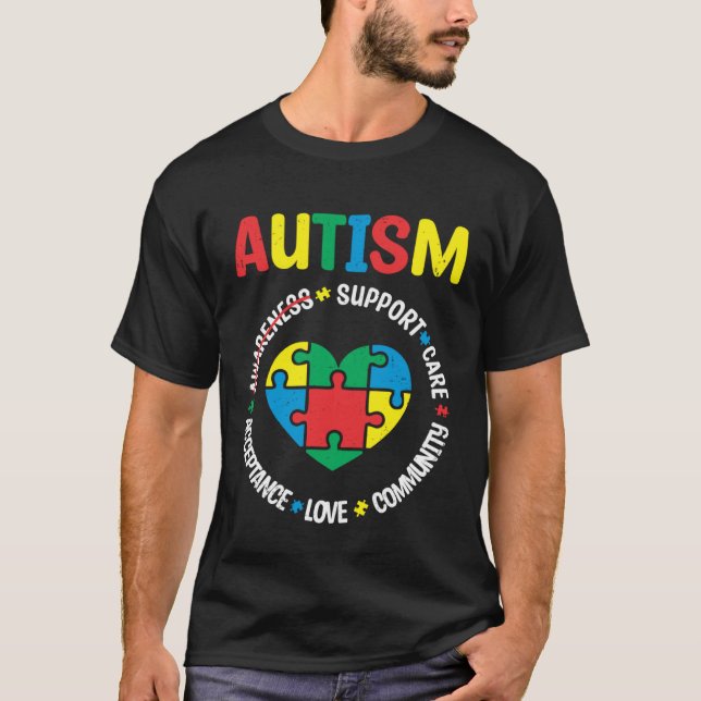 Camiseta Autism Support Care Acceptance Love Community Awar (Frente)