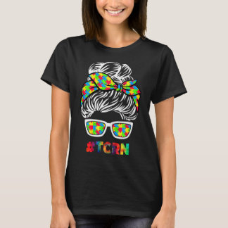 Camiseta Autism Tcrn Messy Bun Sunglasses Bandana Mother Da