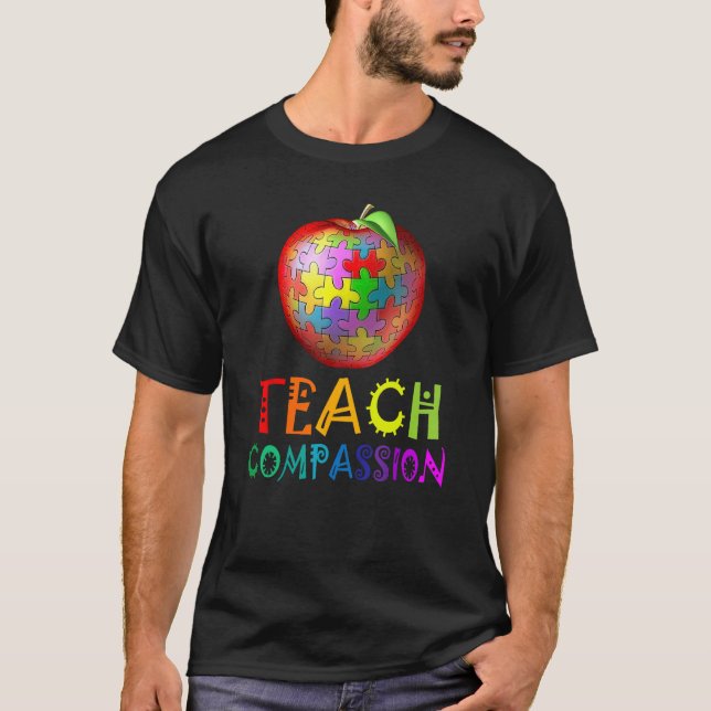 Camiseta Autism Teacher teach compassion apple puzzle autis (Frente)