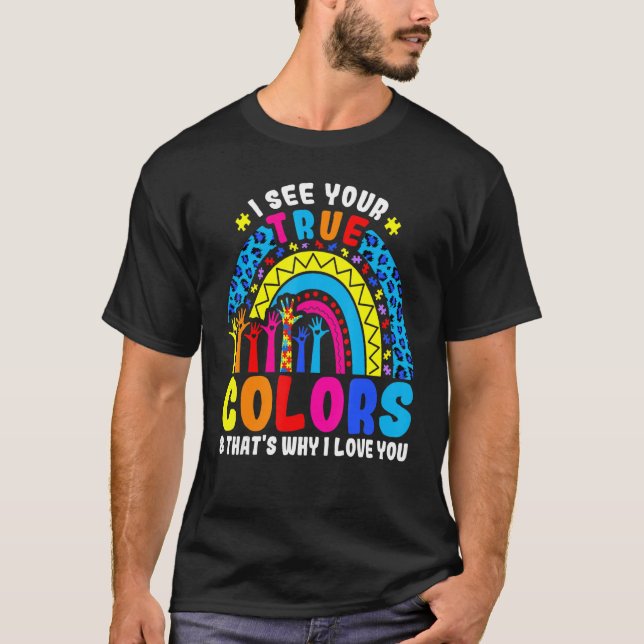 Camiseta Autismo A Tendência Do Arco-Íris Eu Vejo As Suas V (Frente)