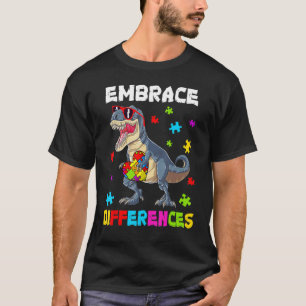 Camiseta Autismo Abrace as Diferenças Dinossauro Rex Crianç